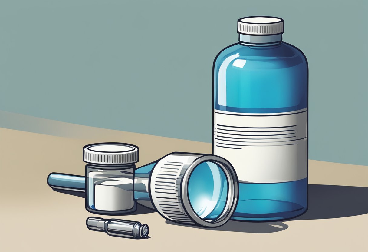 A bottle of Closys sits next to a discarded bottle of chlorhexidine. The Closys bottle is larger, and a magnifying glass hovers over it, emphasizing its superiority for periodontal disease treatment